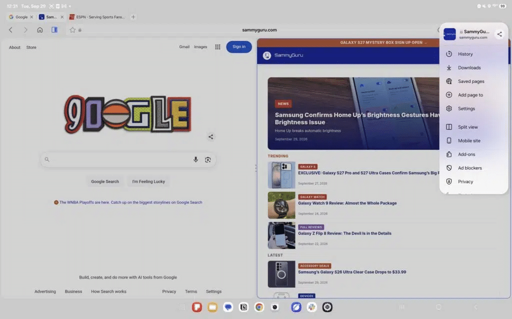 Samsung Browser 31 porta due tab di navigazione affiancate sui Galaxy Tab 3 image 1013