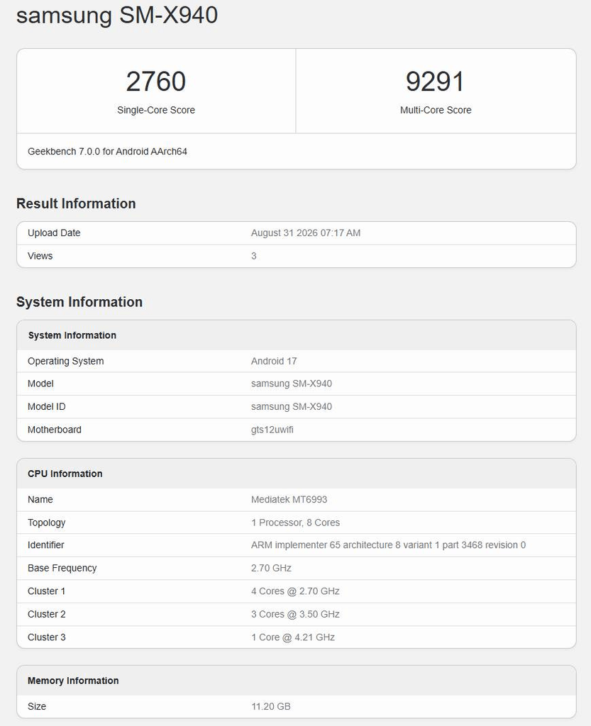 Galaxy Tab S12 Ultra su Geekbench 7 con Dimensity 9500 e Android 17 3 image 25