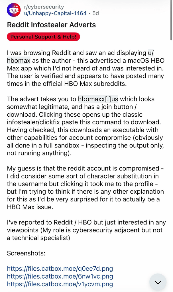 HBO Max compromessa su Reddit: 108 annunci ClickFix svelano l’infrastruttura PasteSwitch 1 image 484