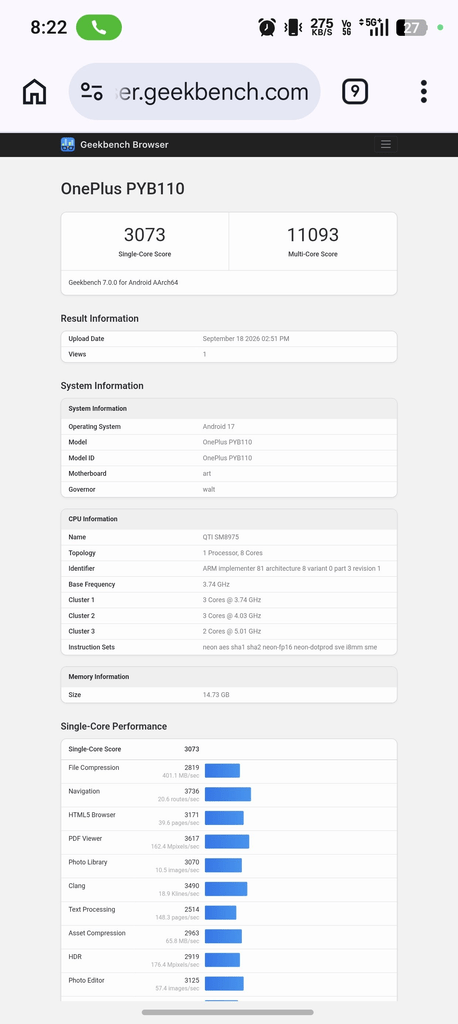 OnePlus 16 su Geekbench: SM8975 a 5,01 GHz verso Snapdragon 8 Elite Gen 6 Pro 1 image 665