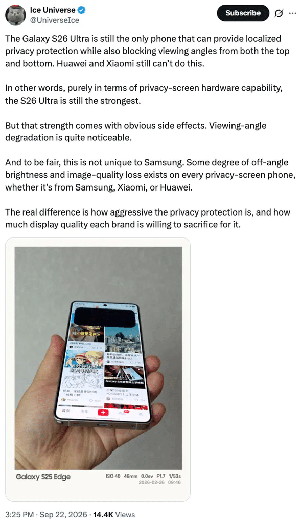 Samsung porta la fiducia nell'hardware: Privacy Display, batterie ed Exynos 2700 3 image 743