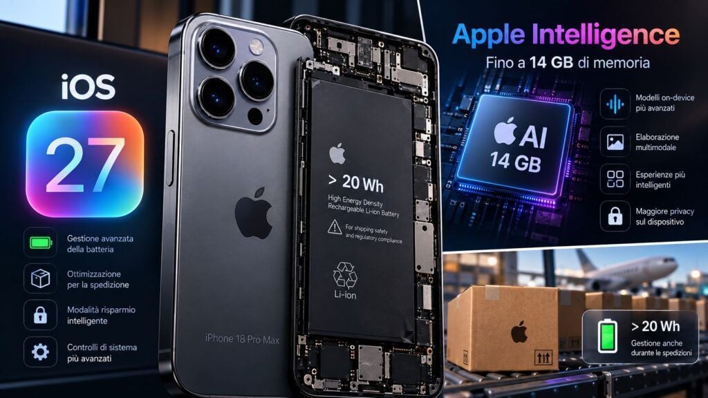 iOS 27 fa salire Apple Intelligence a 14 GB e gestisce la batteria oltre 20 Wh 2 ios 27 apple intelligence 14gb batteria 20wh