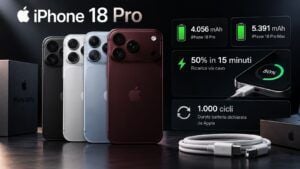 iPhone 18 Pro: batterie da 4.056 e 5.391 mAh, ricarica al 50% in 15 minuti