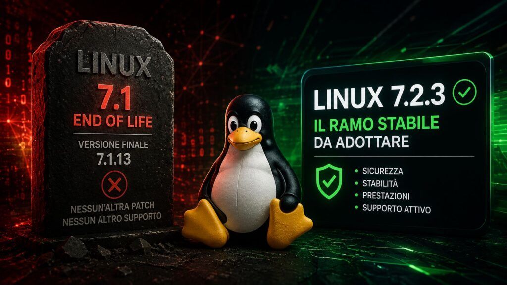 Linux 7.1 raggiunge l’EOL: aggiornamento obbligato al kernel Linux 7.2 2 linux 7 1 eol aggiornamento kernel 7 2
