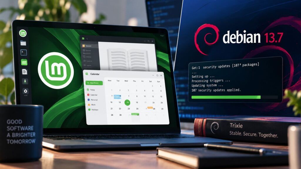 Linux Mint prepara Xepub e Calendar, Debian 13.7 blinda Trixie con 107 fix di sicurezza 2 linux mint xepub calendar debian 13 7 trixie