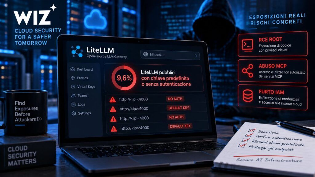 LiteLLM espone un gateway AI su dieci: RCE root e furto IAM dietro chiavi predefinite 2 litellm gateway ai rce root iam cve 2026 59822