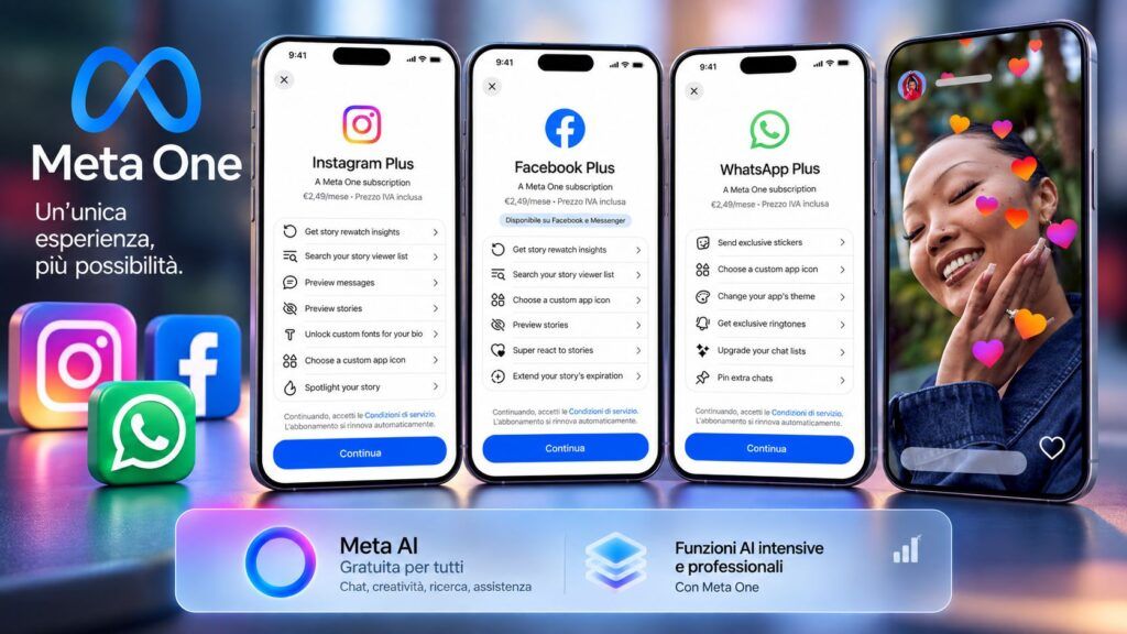 meta one abbonamento ai instagram whatsapp facebook