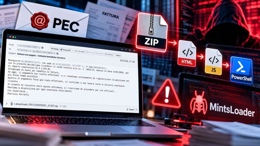 MintsLoader torna via PEC: falsi solleciti sfruttano caselle compromesse 2 mintsloader pec falsi solleciti pagamento