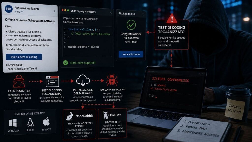 Nimbus Manticore usa falsi recruiter per distribuire NodeRabbit e PollCat 5 nimbus manticore noderabbit pollcat infografica