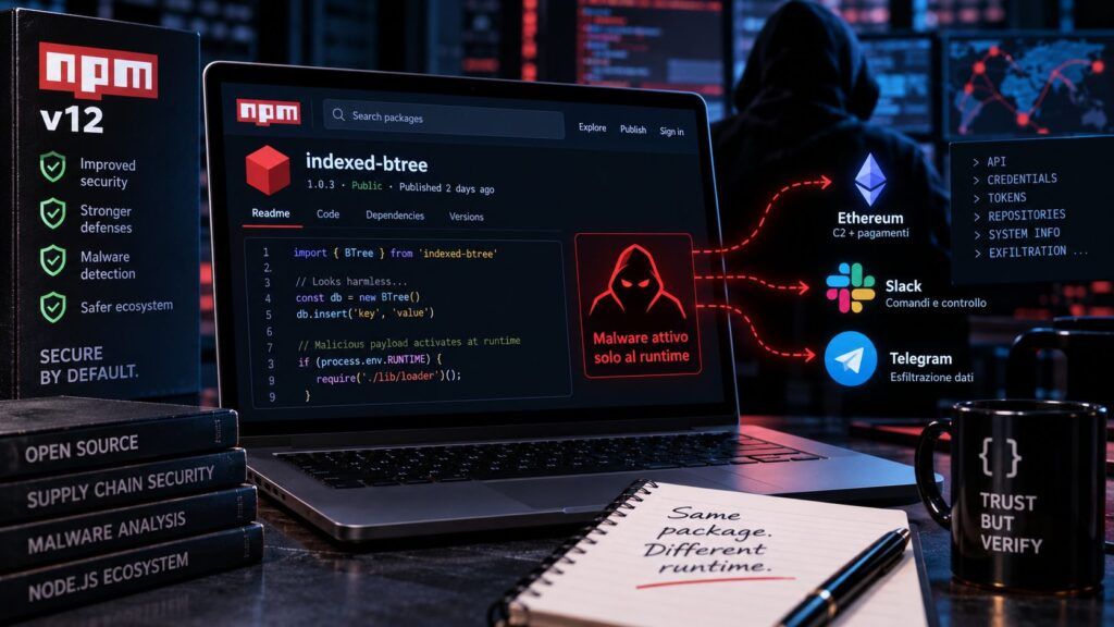npm v12 blocca gli install script, ma indexed-btree sposta il malware al runtime 2 npm indexed btree runtime malware ethereum c2