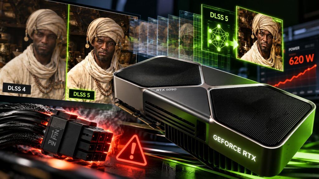 NVIDIA DLSS 5 alza i consumi della RTX 5090 e riapre il caso del connettore 16 pin 2 nvidia dlss 5 rtx 5090 consumi connettore 16 pin