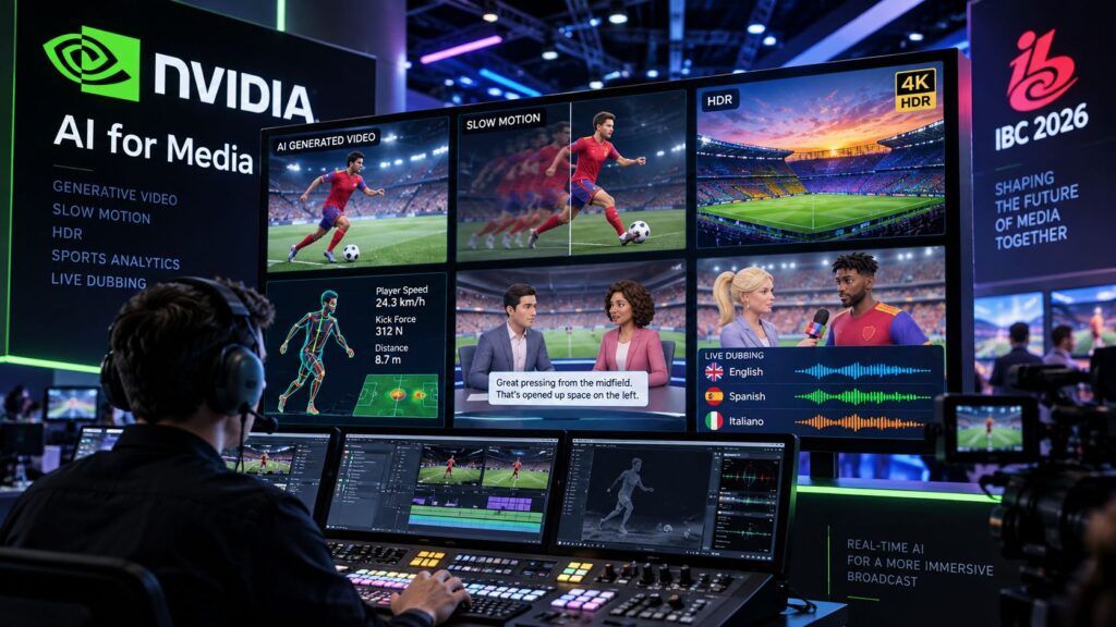 Nvidia porta l’AI nelle dirette: video sintetici, sport e doppiaggio in tempo reale 2 nvidia ibc 2026 ai media broadcast sport
