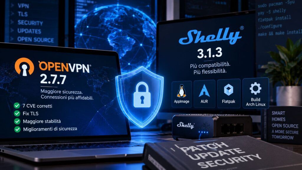 OpenVPN 2.7.7 corregge sette CVE mentre Shelly 3.1.3 migliora AppImage e AUR 2 openvpn 2 7 7 shelly 3 1 3