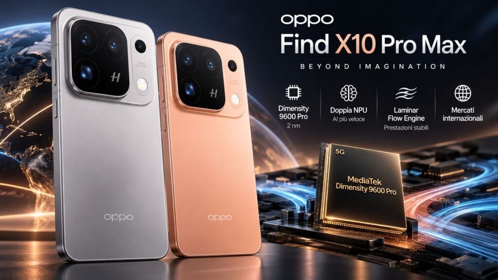Oppo Find X10 Pro Max esce dalla Cina: Dimensity 9600 Pro porta i 2 nm nel flagship globale 2 oppo find x10 pro max globale dimensity 9600 pro 2nm