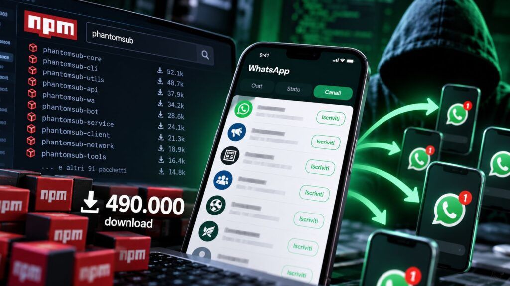 PhantomSub infetta npm: 101 pacchetti trasformano WhatsApp in una follower farm 2 phantomsub npm whatsapp baileys