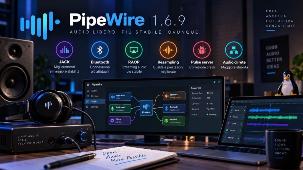 PipeWire 1.6.9 corregge JACK e Bluetooth, migliora ricampionamento e audio di rete 2 pipewire 1 6 9