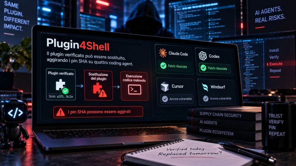 Plugin4Shell rompe i pin SHA: quattro coding agent possono eseguire codice diverso 2 plugin4shell coding agent sha plugin supply chain