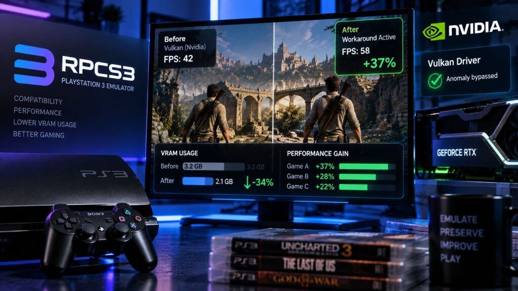 RPCS3 aggira un bug Nvidia e guadagna fino al 37% senza cambiare GPU 2 rpcs3 bug nvidia vulkan prestazioni 37 percento