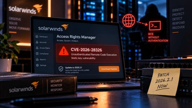 solarwinds arm cve 2026 28326 rce chiave statica