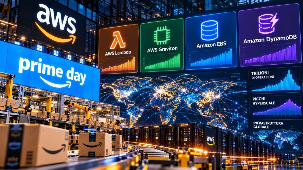 AWS Prime Day 2026: 2,3 trilioni di Lambda e un exabyte EBS al giorno 2 AWS e Prime Day Infrastruttura Globale