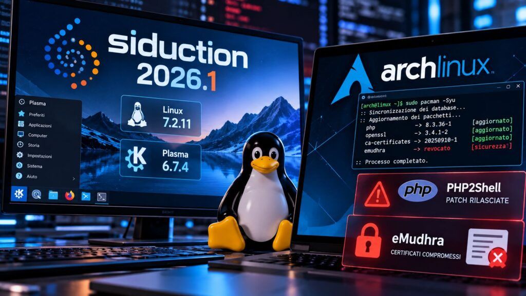 siduction 2026.1 aggiorna Debian Sid: Arch corregge PHP e certificati 2 Aggiornamenti Linux e avvisi di sicurezza