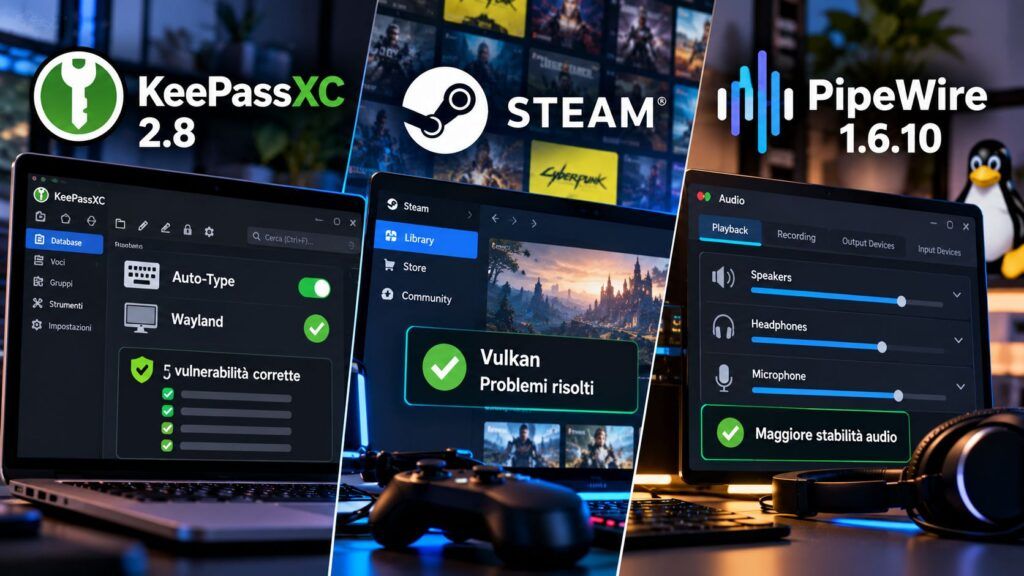 KeePassXC 2.8 corregge cinque falle, Steam e PipeWire aggiornano Linux 2 Aggiornamenti Linux KeePassXC Steam e PipeWire