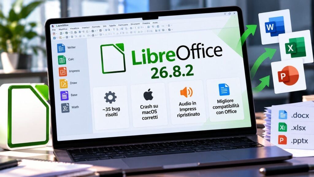 LibreOffice 26.8.2 corregge 35 bug tra Writer, Calc e Impress 2 Aggiornamento LibreOffice 26.8.2 al lavoro