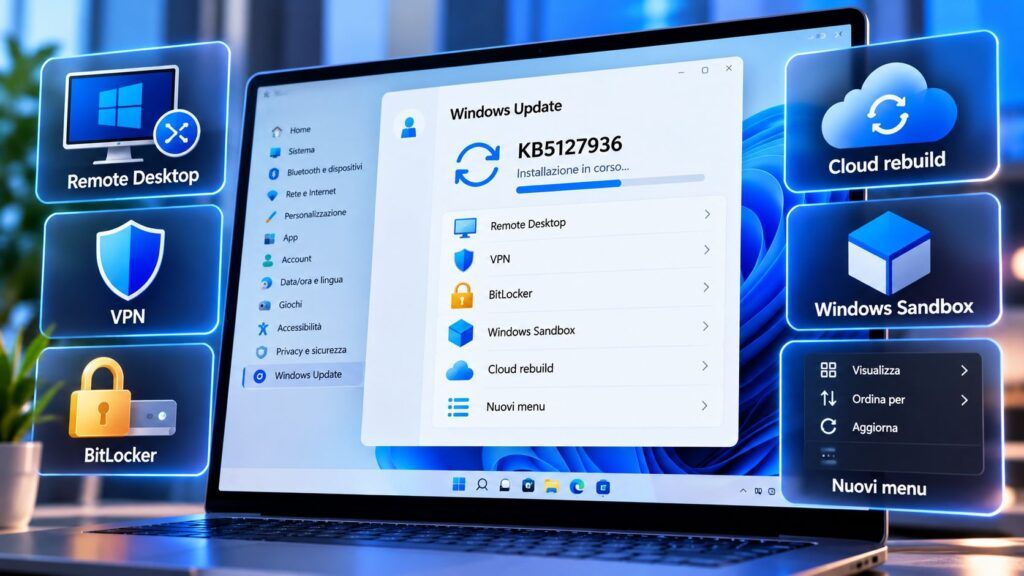 Windows 11 KB5127936 porta 41 novità: VPN, BitLocker e Cloud rebuild 2 Aggiornamento Windows 11 in corso