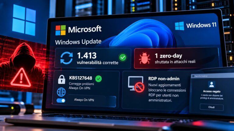 Aggiornamento Windows vulnerabilita corrette e RDP bloccato