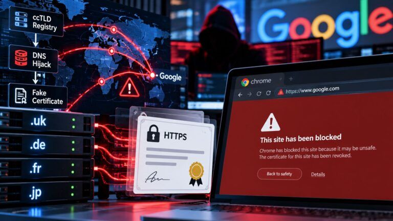 Allarme DNS certificato Google contraffatto