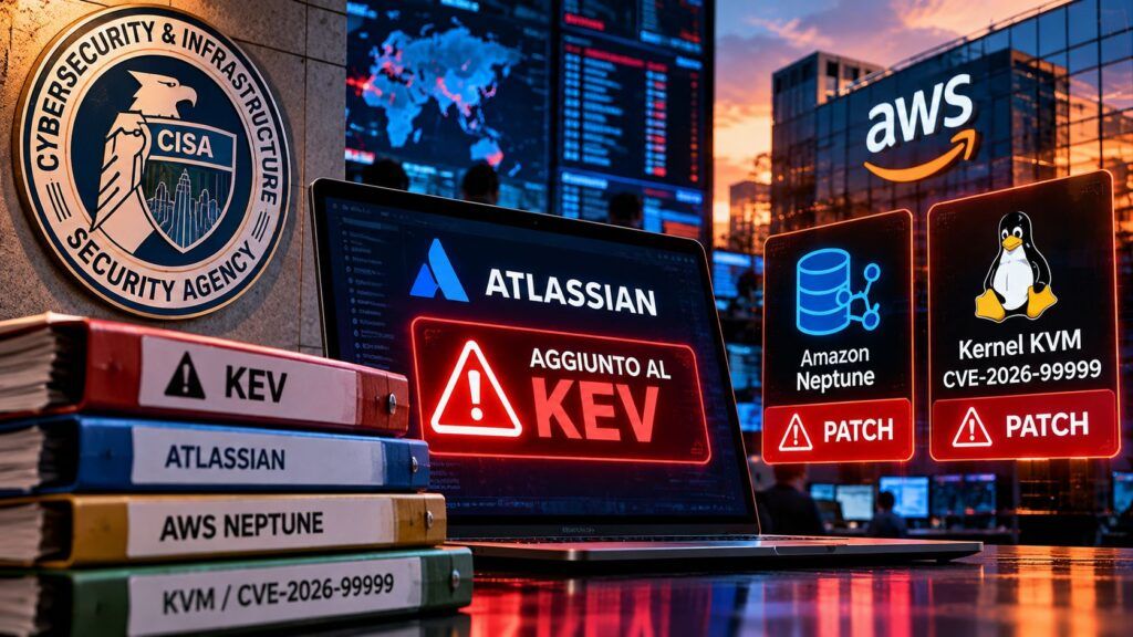Atlassian sfruttata finisce nel KEV, AWS corregge Neptune e KVM 2 Allerta cybersecurity patch urgenti CISA Atlassian e AWS