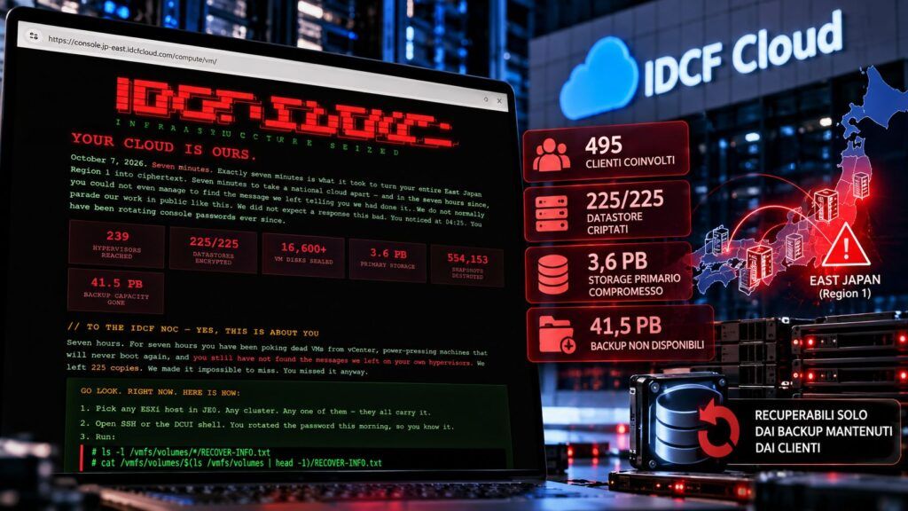 Attacco ransomware al cloud IDCF velato