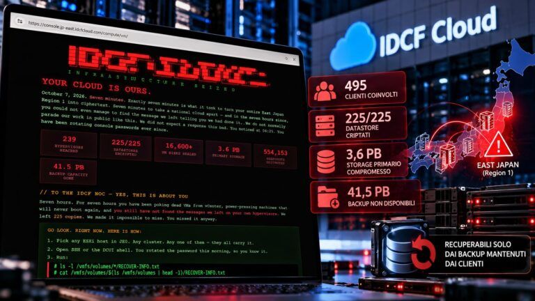 Attacco ransomware al cloud IDCF velato