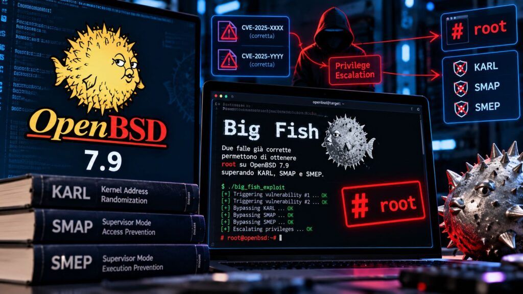 OpenBSD, exploit root da un bug di 37 anni supera KARL, SMAP e SMEP 2 Big Fish exploit su OpenBSD 7.9
