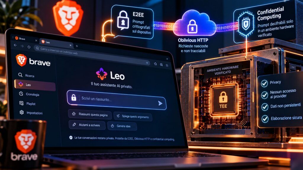 Brave cifra Leo end-to-end: nemmeno il browser può leggere le chat AI 2 Brave Leo AI privata e sicura
