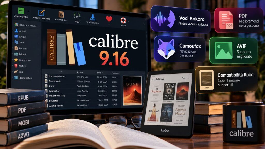 Calibre 9.16 migliora Read Aloud e PDF con voci Kokoro più naturali 2 Calibre 9.16 ecosistema ebook e lettura