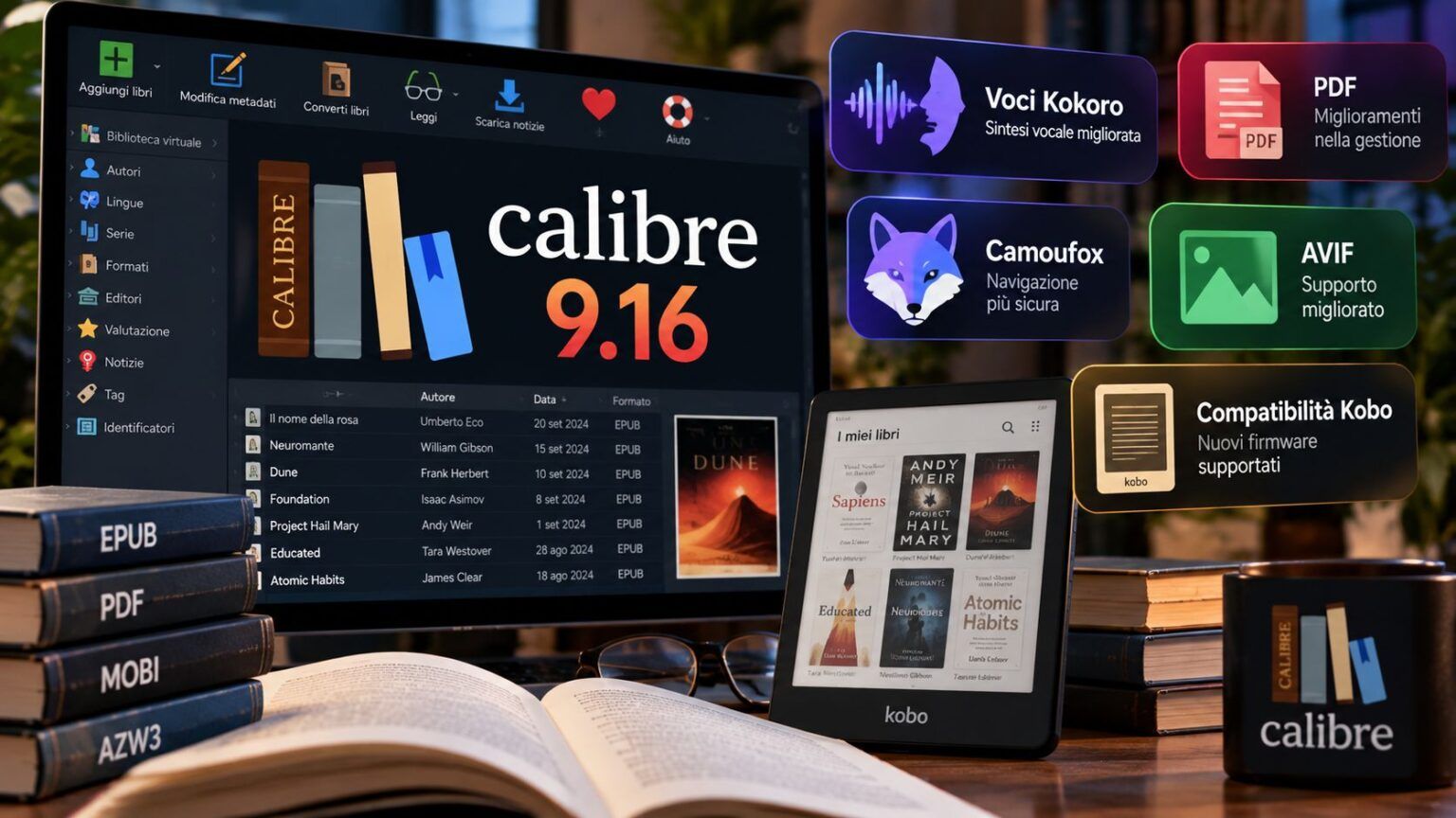 Calibre 9.16 migliora Read Aloud e PDF con voci Kokoro più naturali ...