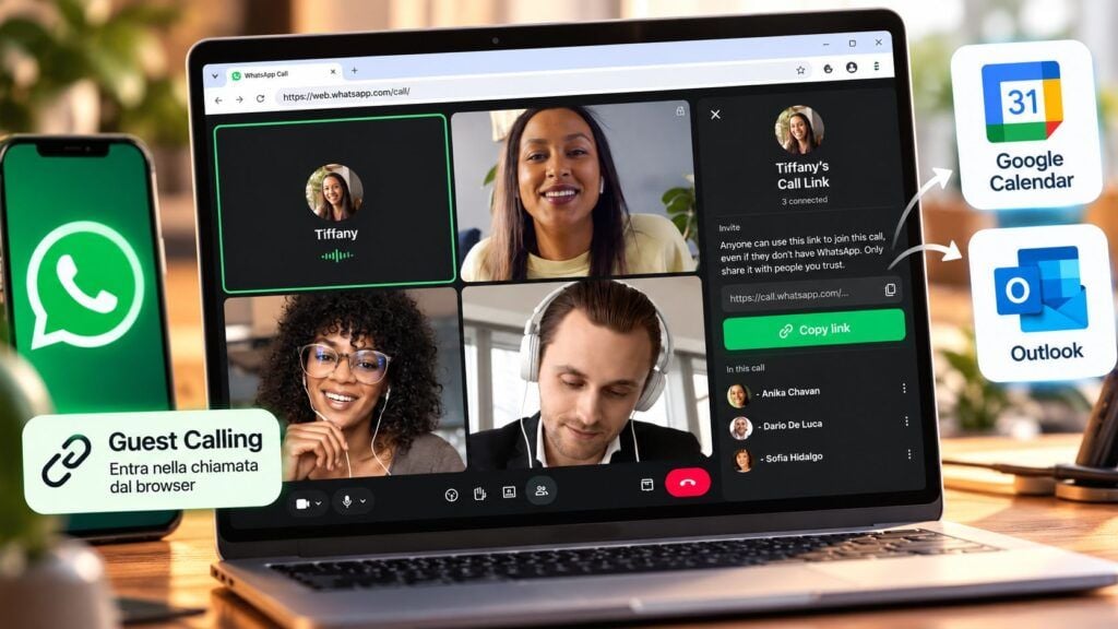 WhatsApp apre le chiamate agli ospiti: non serve più un account 2 Chiamate ospiti WhatsApp dal browser