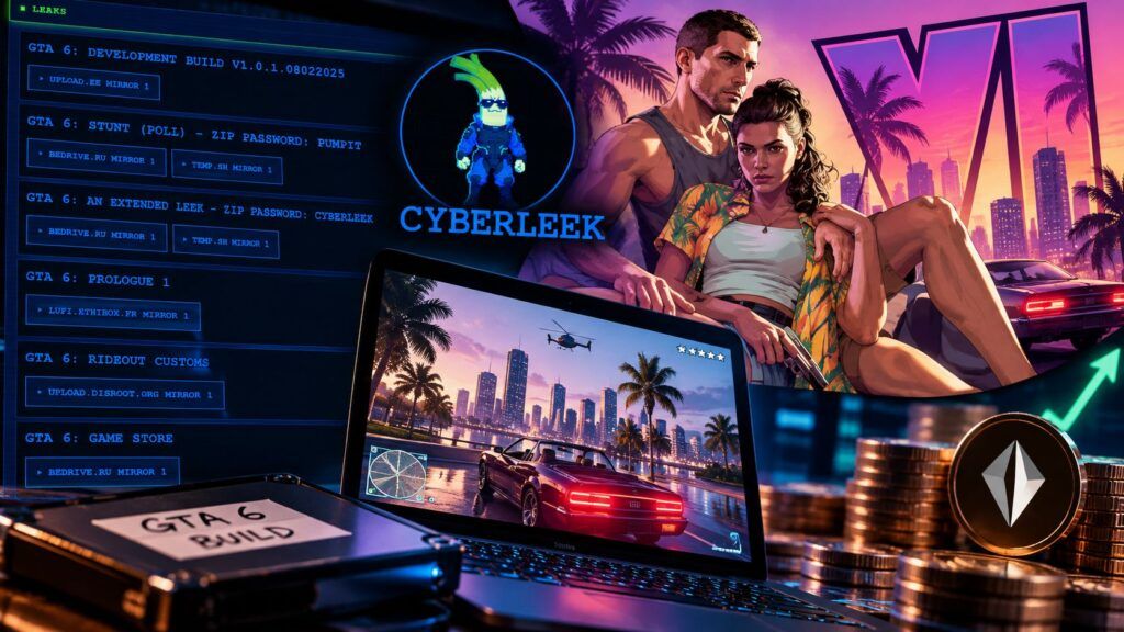 GTA 6, Cyberleek minaccia il leak completo per spingere il suo memecoin 2 Collage neon di leak GTA 6 e Cyberleek 1