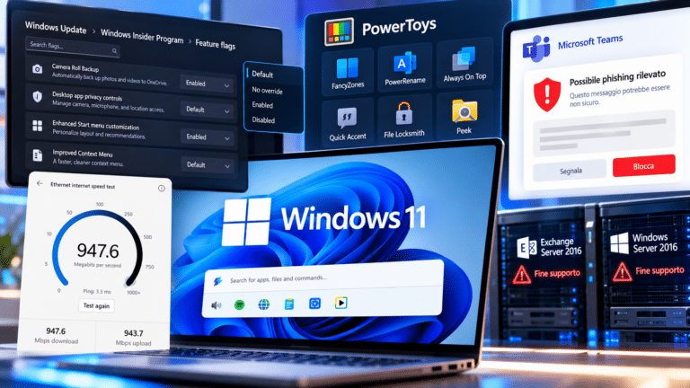 Collage tecnologico Windows 11 e sicurezza