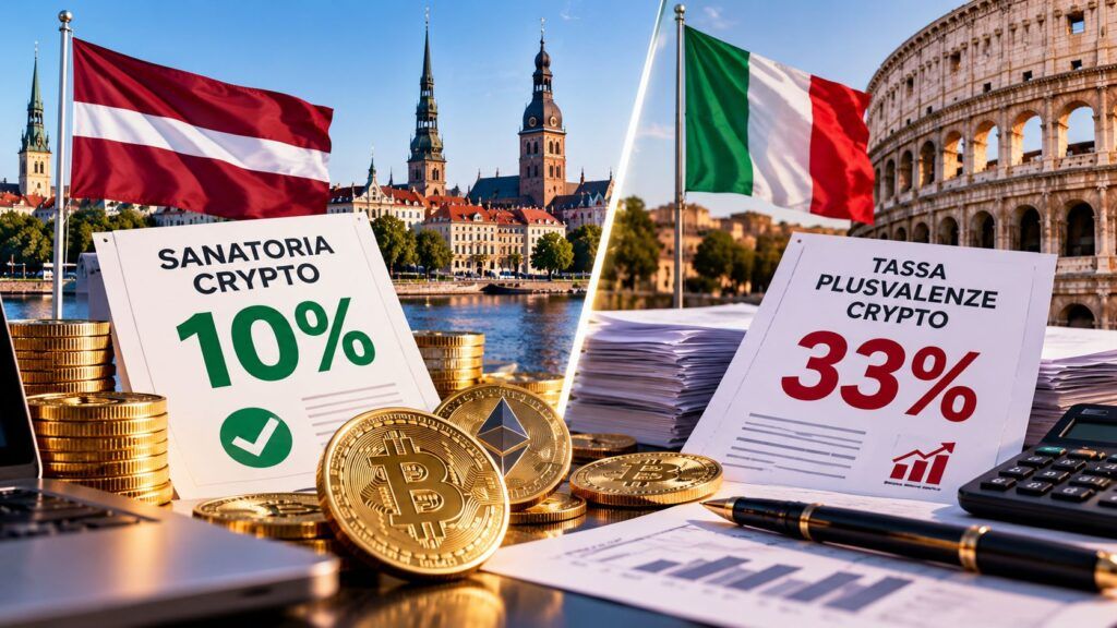 Lettonia, sanatoria crypto al 10%: in Italia le plusvalenze salgono al 33% 2 Confronto fiscale crypto tra Lettonia e Italia