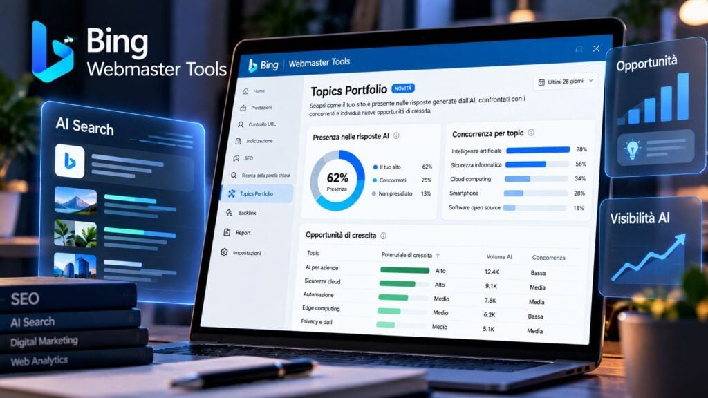 Bing misura la SEO nell’AI: Topics Portfolio mostra dove un sito conta davvero 2 Dashboard Bing per la visibilita AI