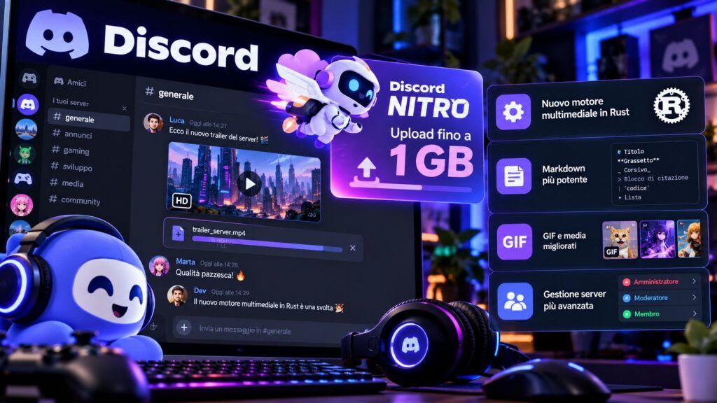 Discord porta upload da 1 GB su Nitro e riscrive i media in Rust 2 Discord Nitro creativita neon in 1 GB