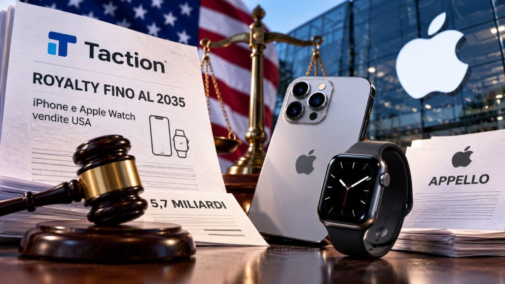 Apple, Taction chiede royalty su iPhone e Apple Watch fino al 2035 2 Disputa legale Taction Apple in aula