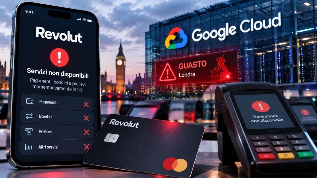 Revolut in blackout mondiale: Google Cloud blocca pagamenti e prelievi 2 Disservizi Revolut guasto cloud a Londra