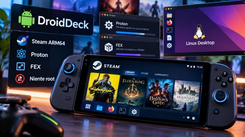 DroidDeck gaming Android su Linux