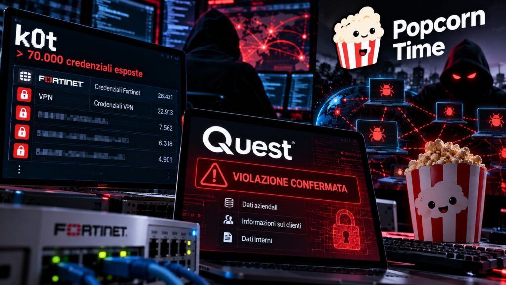 Fortinet nel mirino di k0t, Quest violata e Popcorn Time a rischio 2 Fuga di credenziali e botnet Popcorn Time