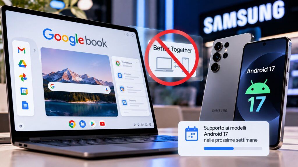 Googlebook debutta senza Samsung: Better Together non funziona sui Galaxy 2 Googlebook contro Samsung aggiornamento Android 17