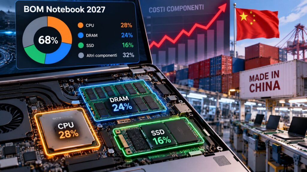 L’AI rincara i notebook e li riporta in Cina: il de-risking perde sui costi 2 Infografica BOM Notebook 2027