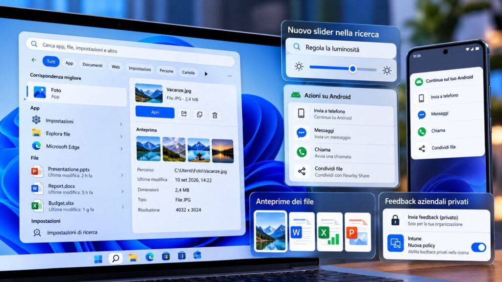 Interfaccia Windows 11 con ricerca avanzata